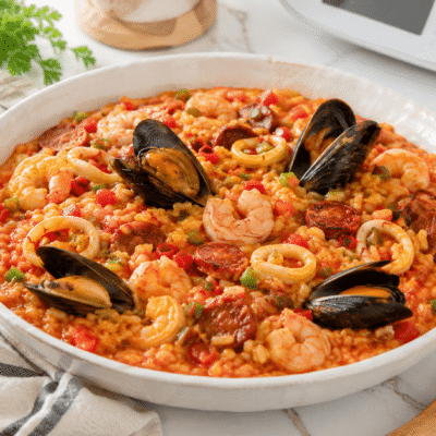 Risotto con frutos del mar y chorizo