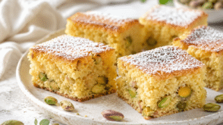 Brownie de chocolate blanco con pistachos