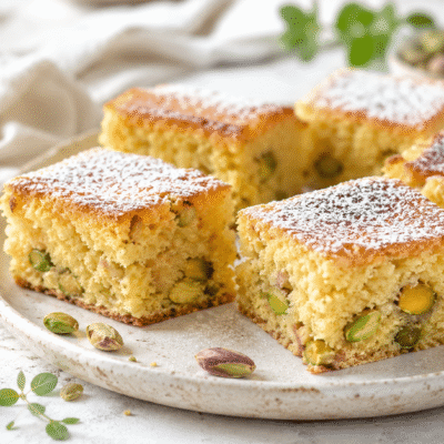 Brownie de chocolate blanco con pistachos