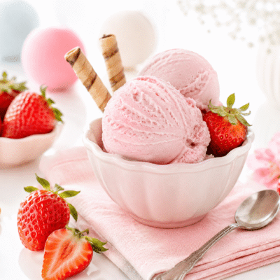 Helado de fresas con nata