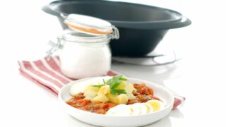 Pisto con patatas y huevos en el Varoma de Thermomix ®