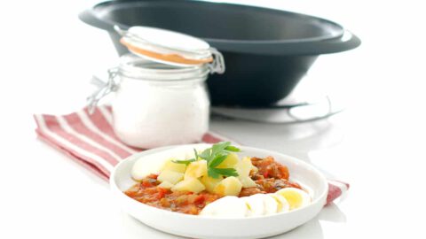 Pisto con patatas y huevos en el Varoma de Thermomix ®