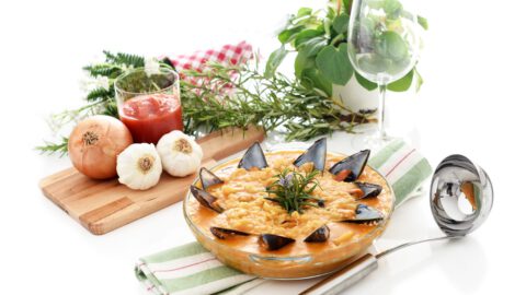 Arroz de marisco con cerveza