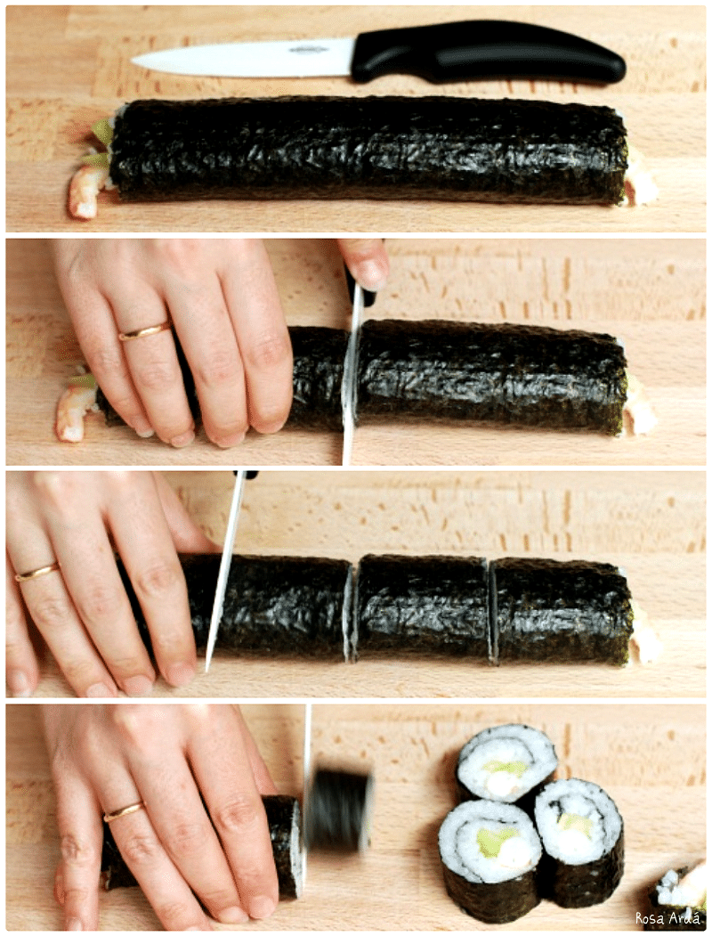 Corta los makis en 8 partes Corta los makis en 8 partes
