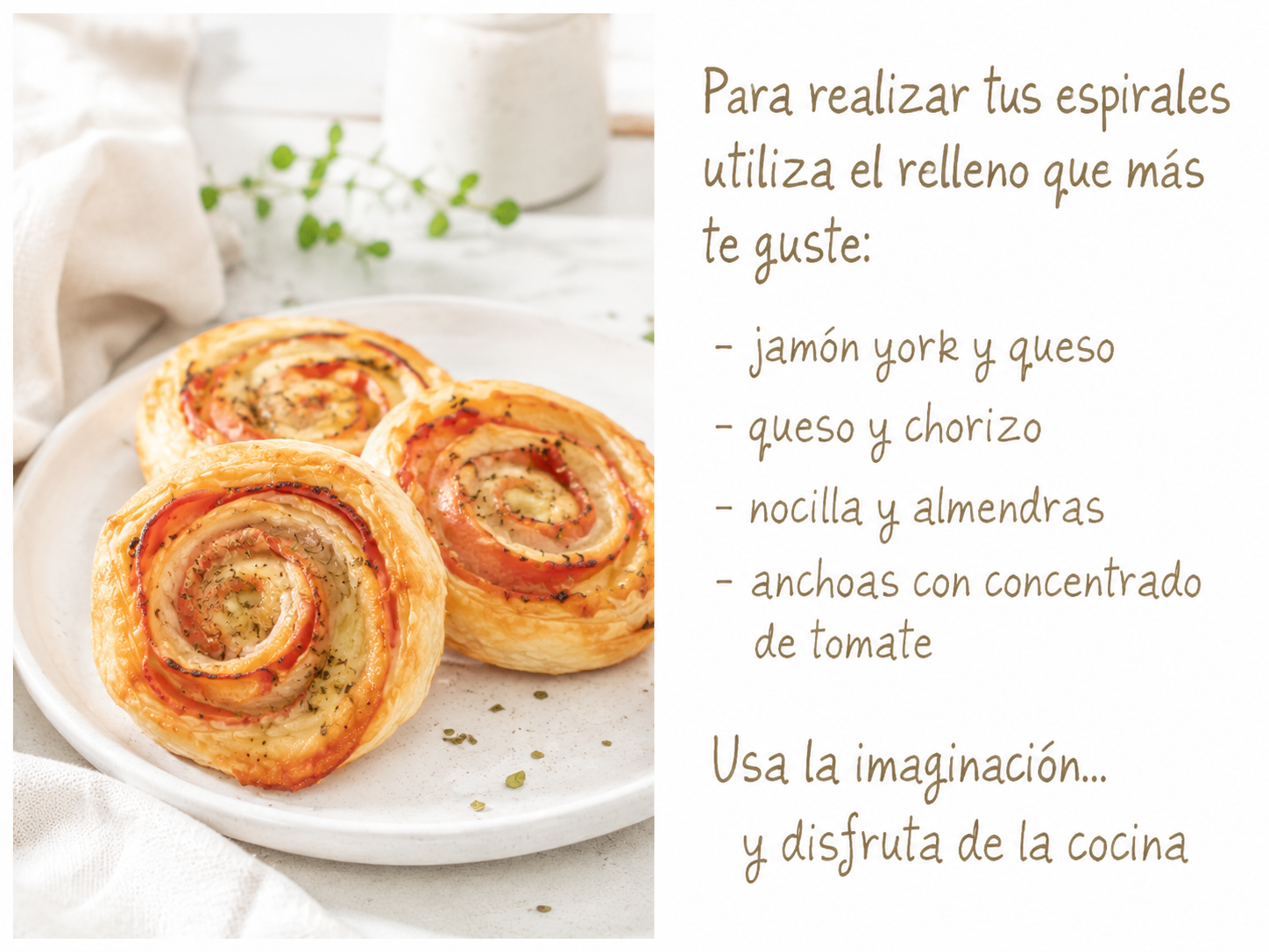 Espirales de jamón york, queso y orégano Espirales de jamón york, queso y orégano