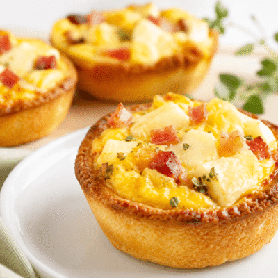 Tartaletas de revuelto de bacon, queso y huevo
