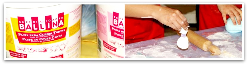 Fondant: el comprado de la marca Ballina y un pompón de maizena Fondant: el comprado de la marca Ballina y un pompón de maizena