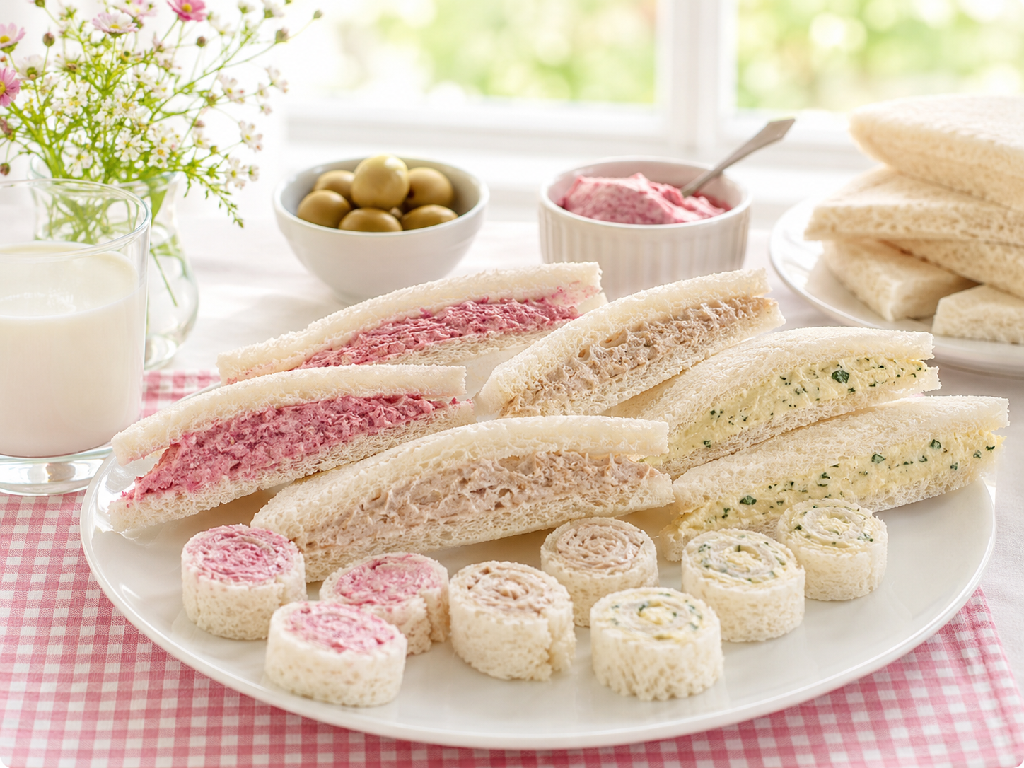 Sandwiches de verano: de salami, de nueces y de mantequilla con ajo y perejil