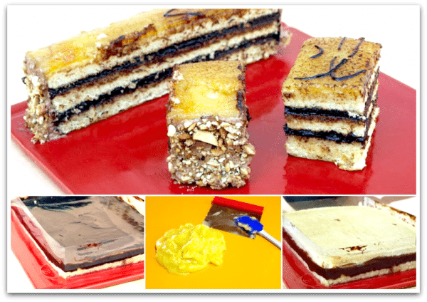 Montaje de la tarta de yema y trufa Montaje de la tarta de yema y trufa
