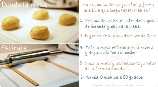 Divide la masa de tus galletas en 4 partes y estira Divide la masa de tus galletas en 4 partes y estira