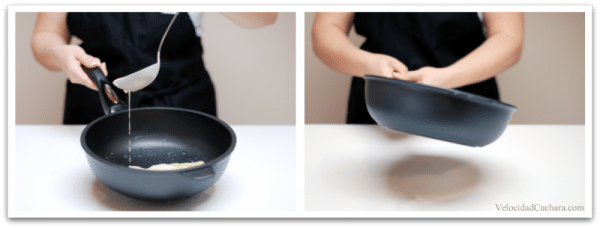 Echa la masa de las filloas y mueve en círculos Echa la masa de las filloas y mueve en círculos