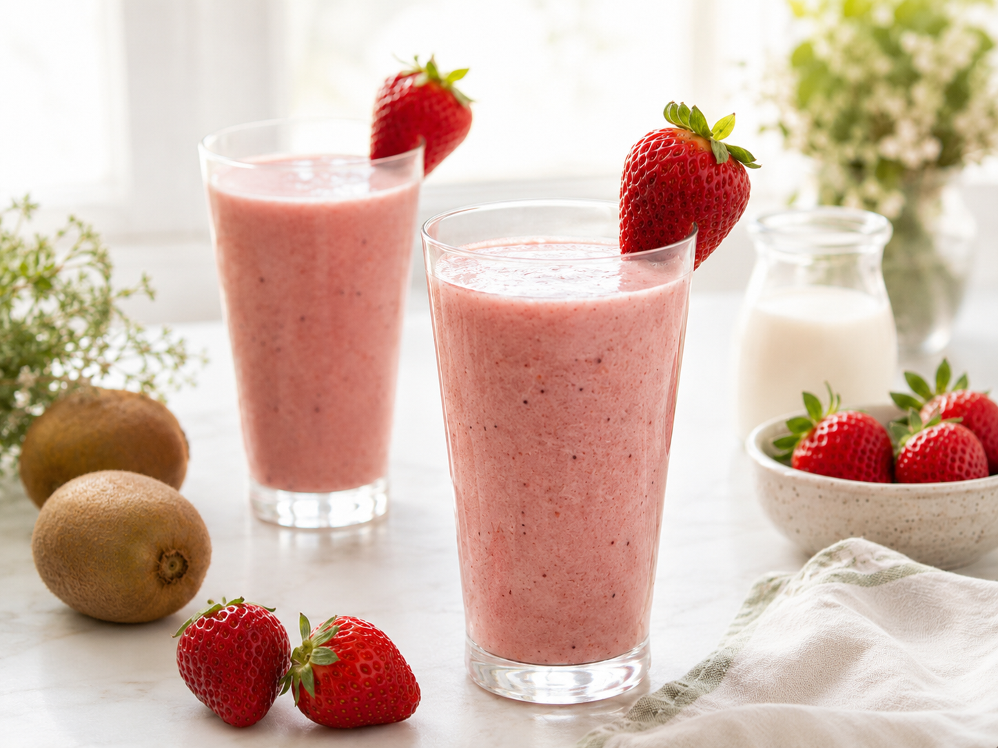 Smoothie de fresas con kiwi y leche de soja