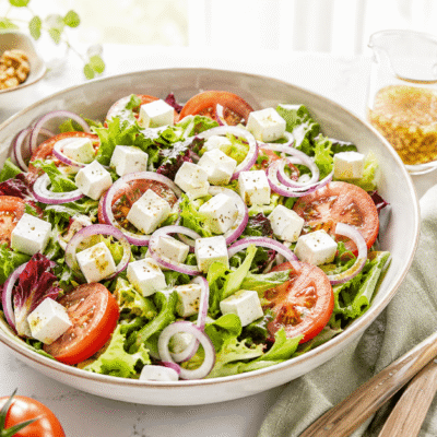 Ensalada fácil y rápida con lechugas variadas y queso fresco
