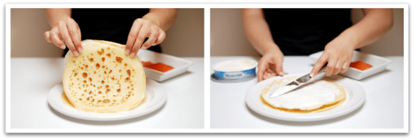 Si ya tienes listos los Crepês, es el momento de untarlos con queso Si ya tienes listos los Crepês, es el momento de untarlos con queso