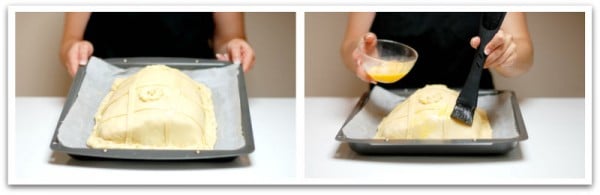 Adorna tu empanada a tu gusto y pincela con huevo batido Adorna tu empanada a tu gusto y pincela con huevo batido