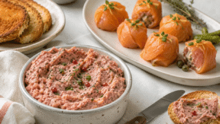 Paté picante de jamón y bombones de salmón