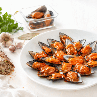 Mejillones al vapor con salsa de tomate