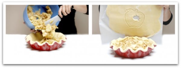 Rellena con la mezcla de manzanas, dejando más cantidad en el centro Rellena con la mezcla de manzanas, dejando más cantidad en el centro