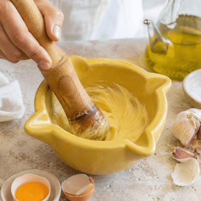 Allioli en mortero "receta tradicional"
