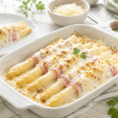 Espárragos blancos gratinados