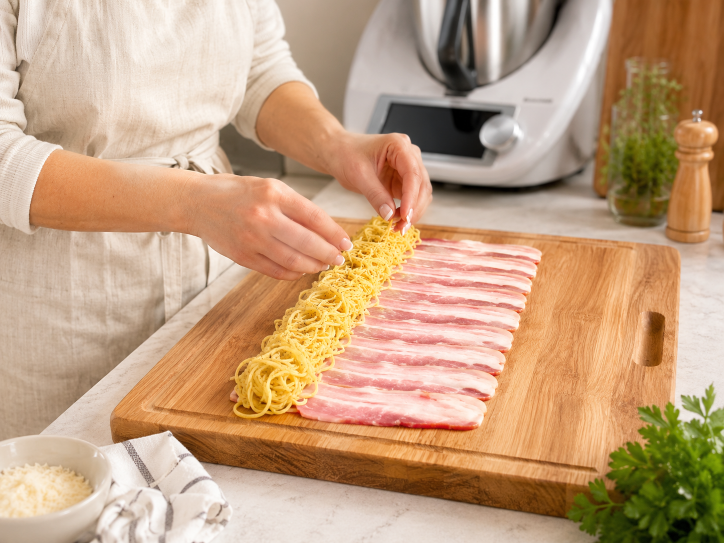 Rulos carbonara con Thermomix Enrolla en rulo