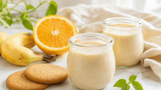 Yogur de plátano con naranja y galletas