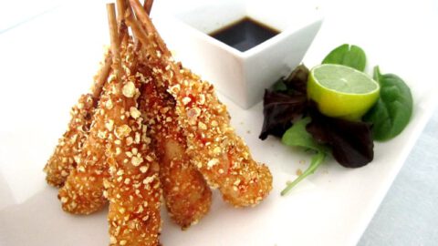 Gambones con palomitas de maíz
