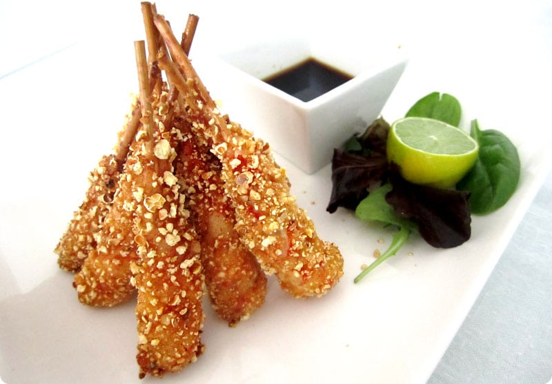 Gambones con palomitas de maíz