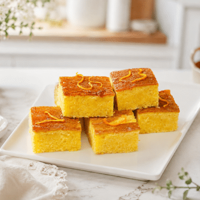 Bizcocho de naranja bañado en almíbar
