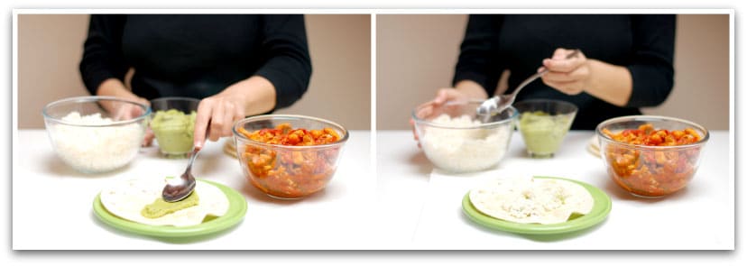Fajitas de pollo, tercero, toca montarlas y comerlas