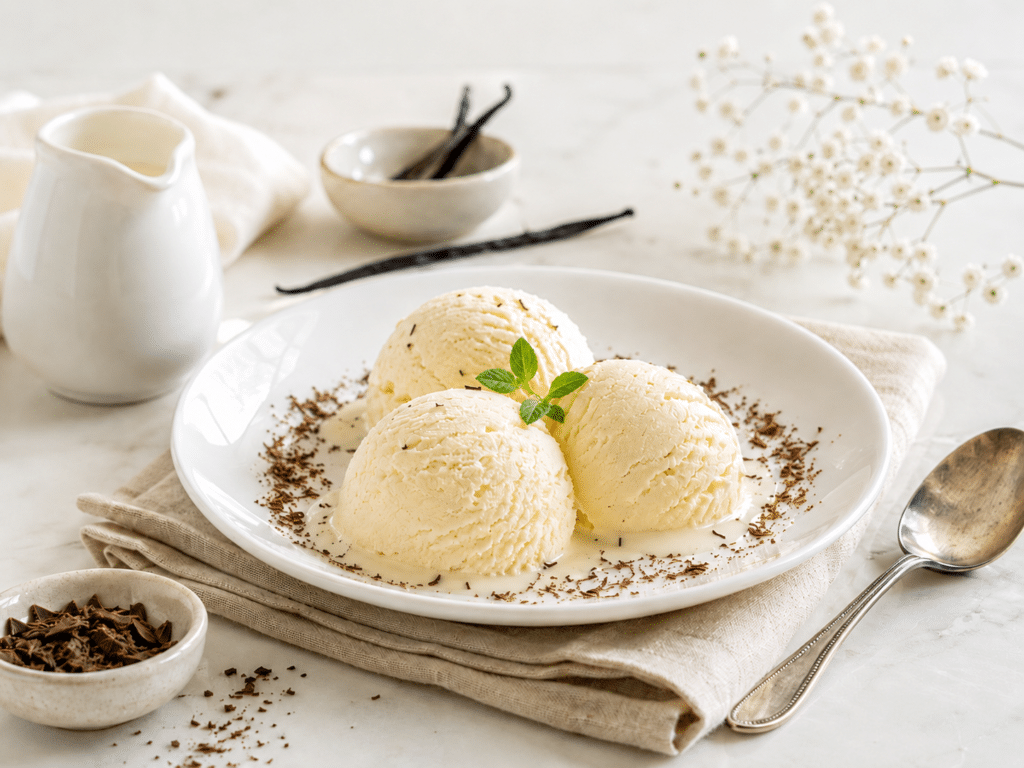 Helado cremoso de nata y yemas, sabor vainilla