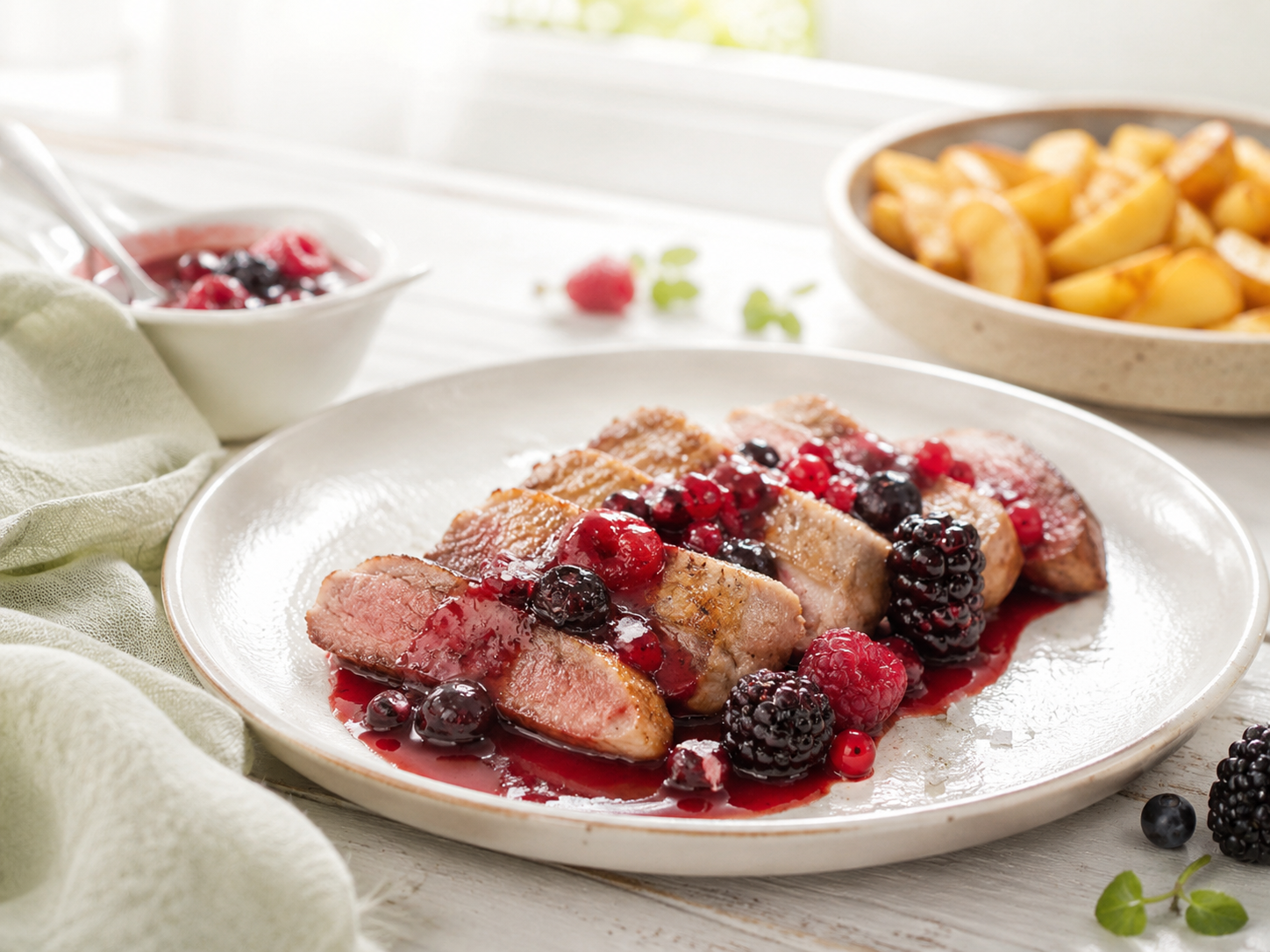 Secreto ibérico con salsa de frutos rojos