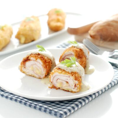 Pechugas Cordon Bleu con puré de patatas a la mostaza