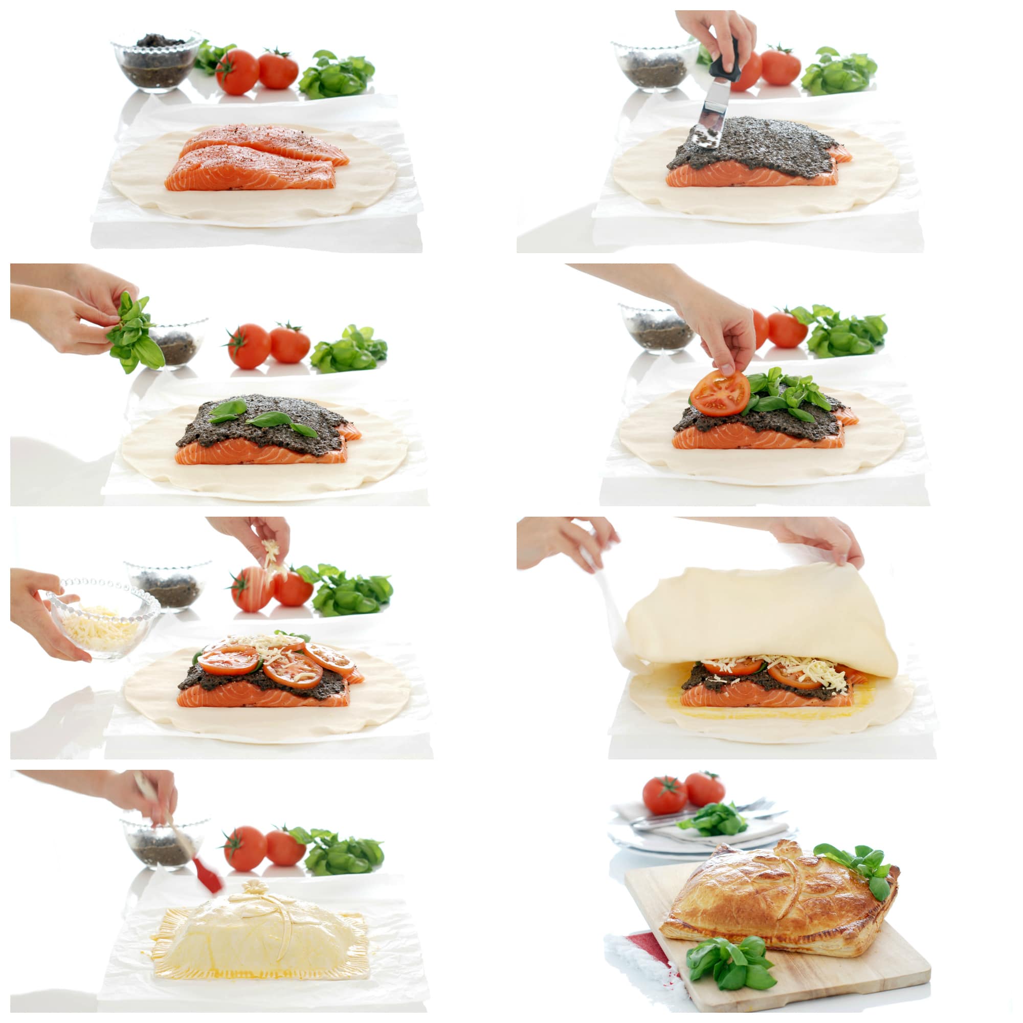 Salmón en croute, corte Salmón en croute, paso a paso