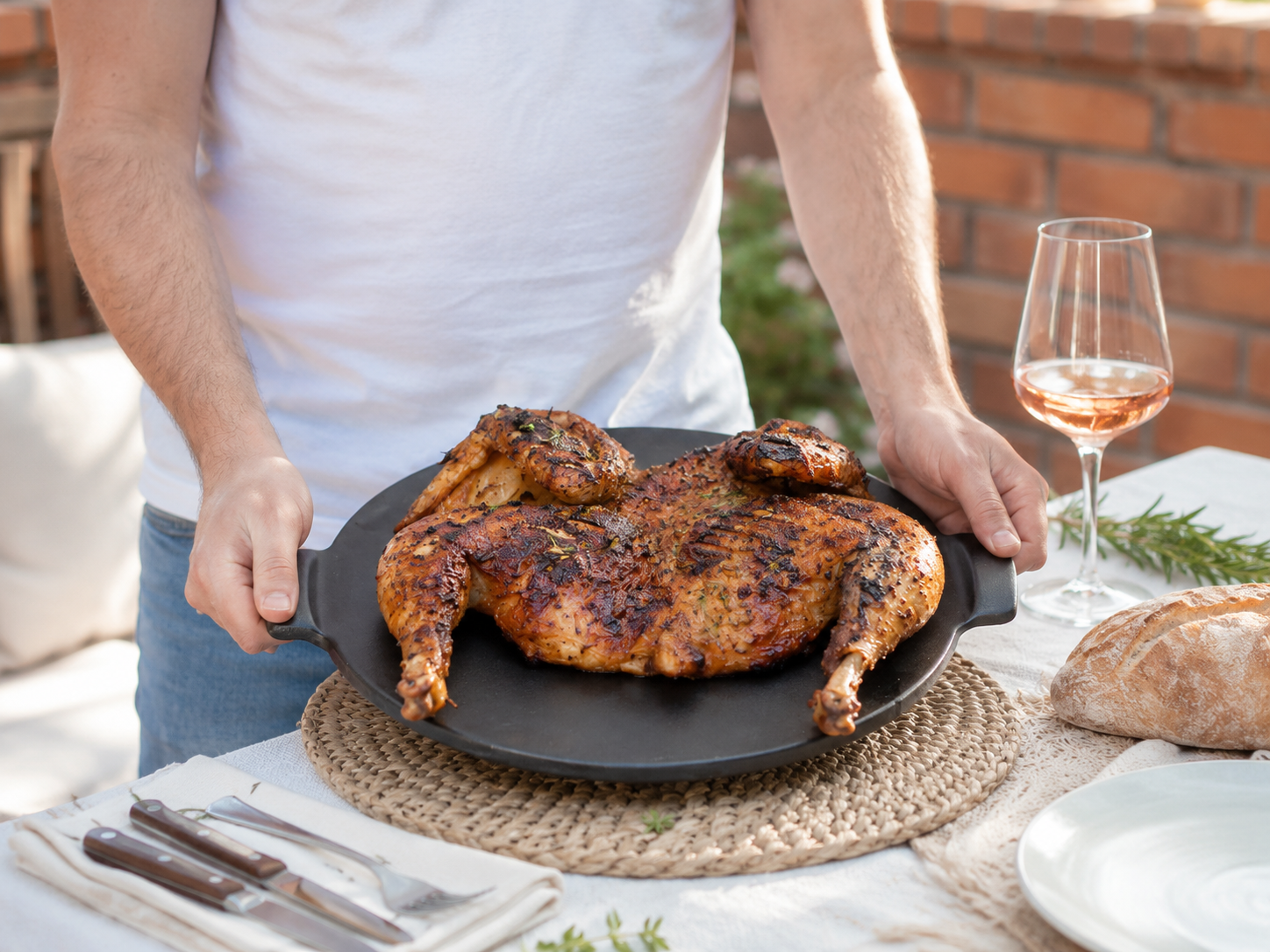 Pollo asado a la rana en barbacoa