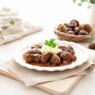 Carrilleras en salsa de castañas