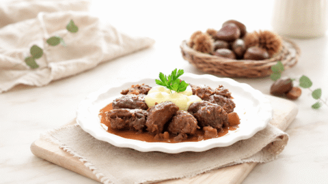 Carrilleras en salsa de castañas