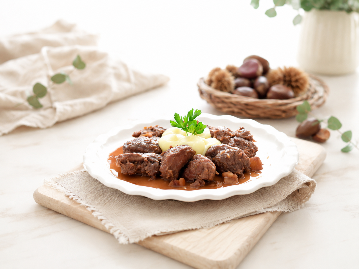 Carrilleras en salsa de castañas