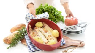 Lubina a la espalda con patatas cocidas