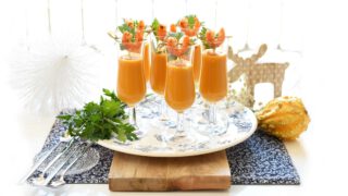 Crema de calabaza y langostinos