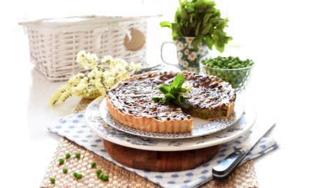 Tarta de gambas y guisantes